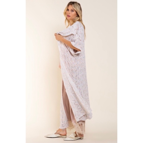 POL White Rainbow Weaved Half Sleeve Long Lightweight Cardigan - Picture 6 of 10